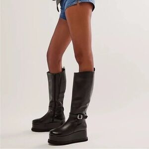 Free People Not for Riding Platform Tall Boots Black Leather Size 6.5 NEW